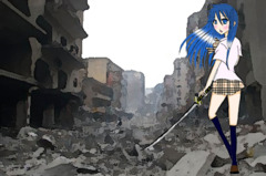 破壊された町と少女